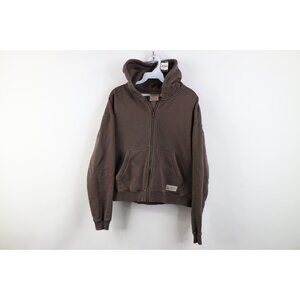 Bearded Goat Womens Medium Faded Blank Cropped Heavyweight Full Zip Hoodie Brown